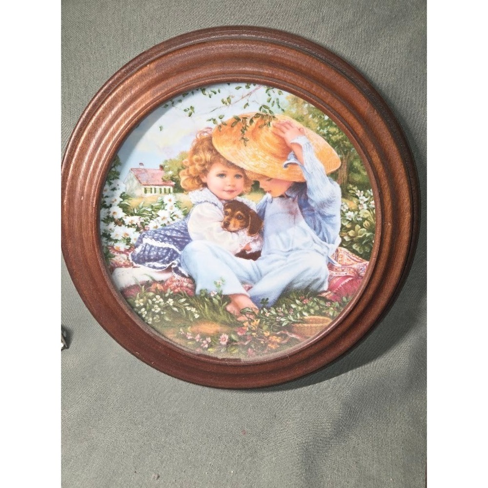 Sandra Kuck Reco A Time to Love Collector Plate 1989 March of Dimes Wood Frame